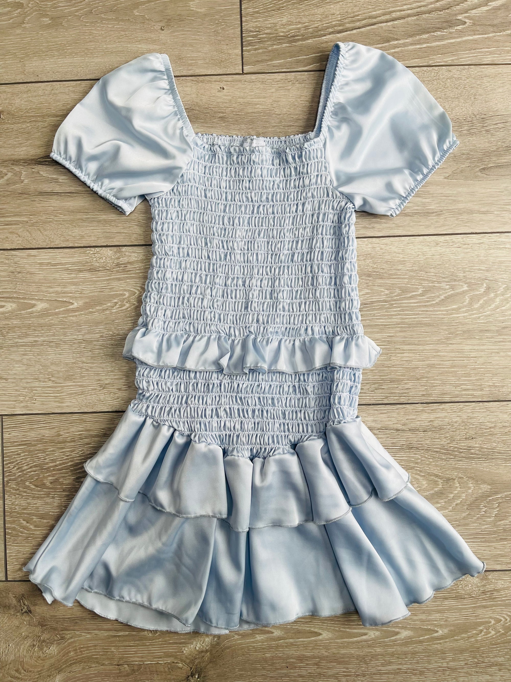 Cheryl Creations Tween Amber Smocked Ruffle Dress In Light Blue