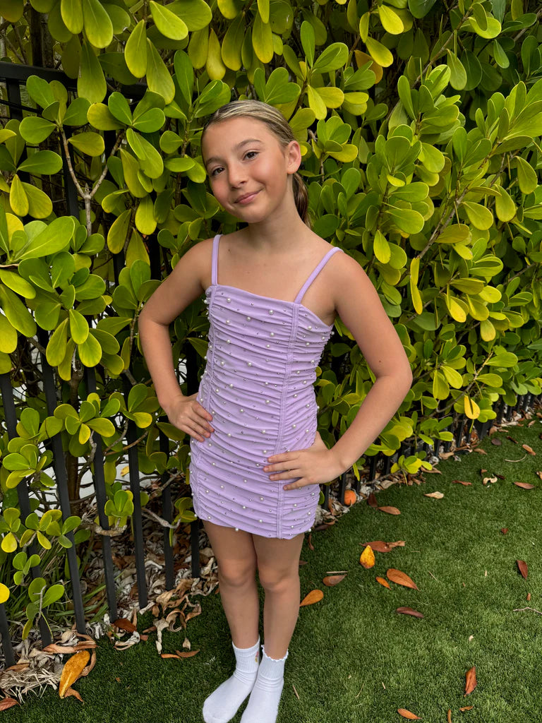 Cheryl Creations Tween Pearl Tank Dress In Lavender