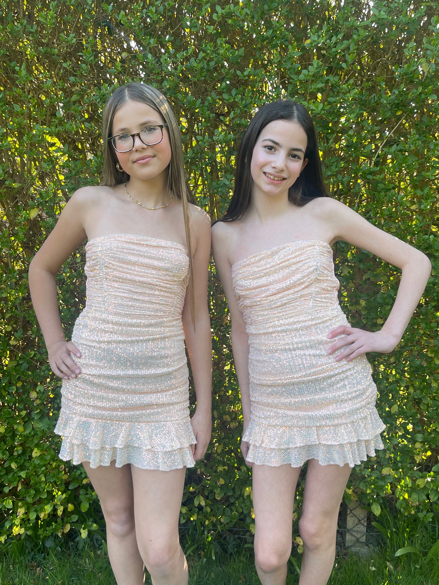 Lucy In The Sky Sequin Ruched Bodycon Dress In Peachy Pink