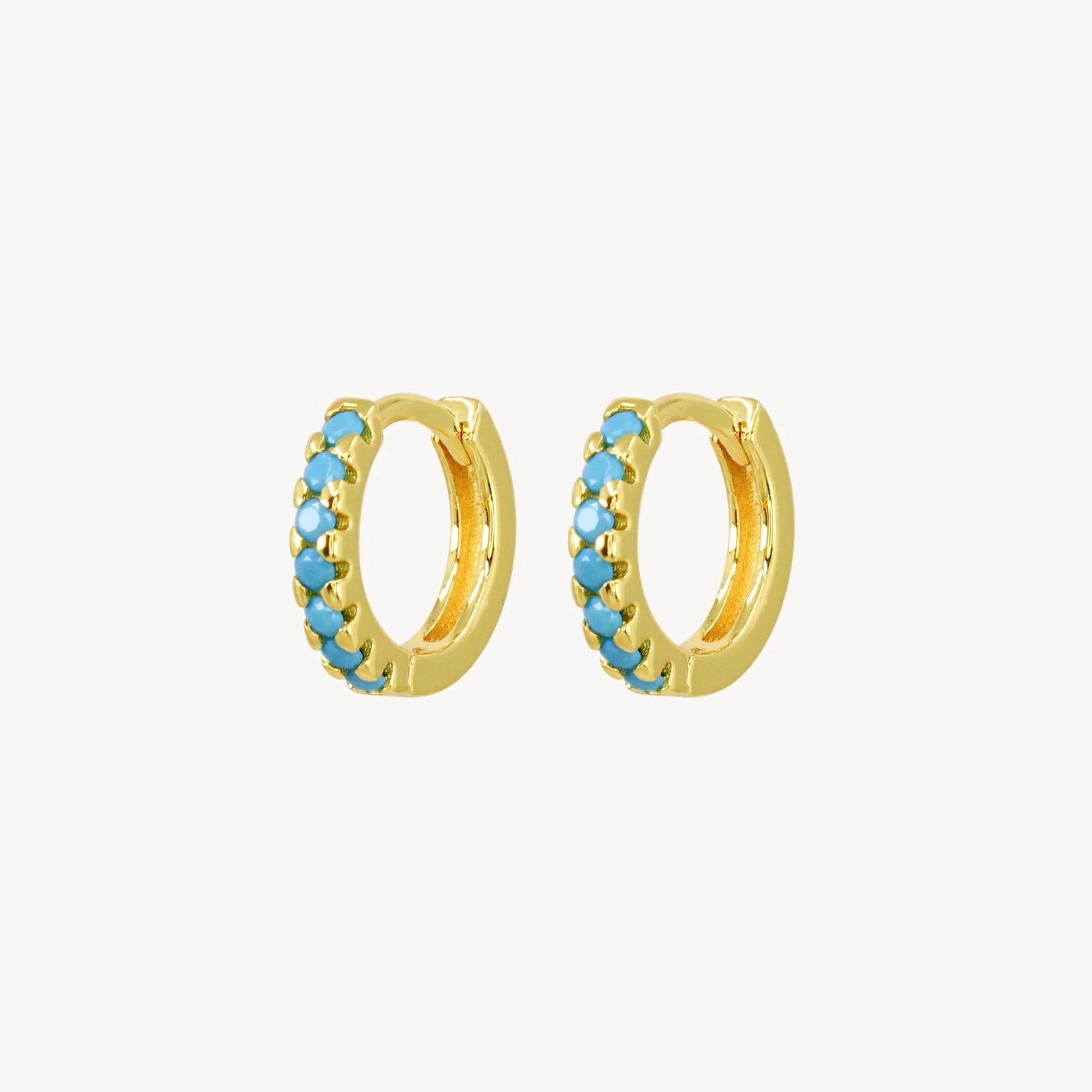 Lucky Eleven Mini Pave Huggies In Gold And Turquoise