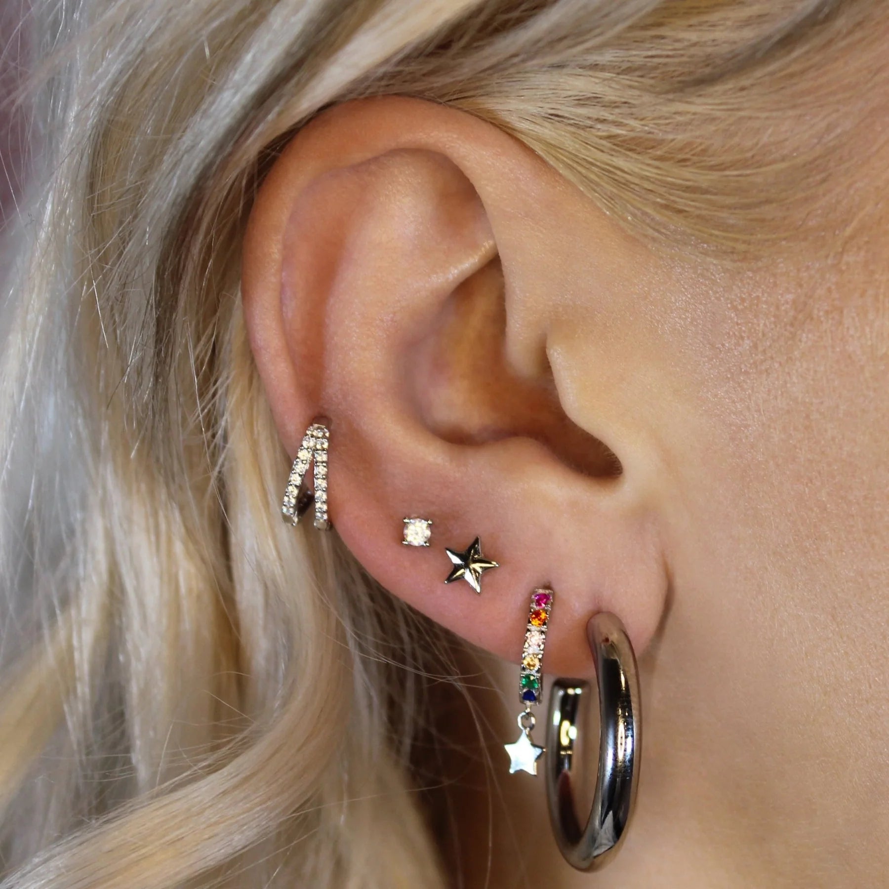 Lucky Eleven Kaia Pave Double Hoops In Gold